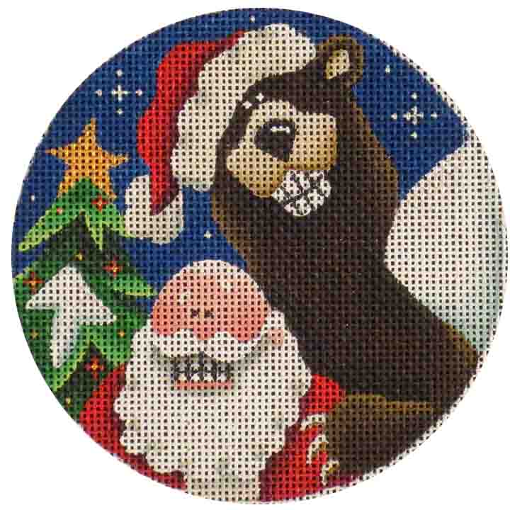 Rebecca Wood Designs Say Cheese Bear & Santa Needlepoint Canvas