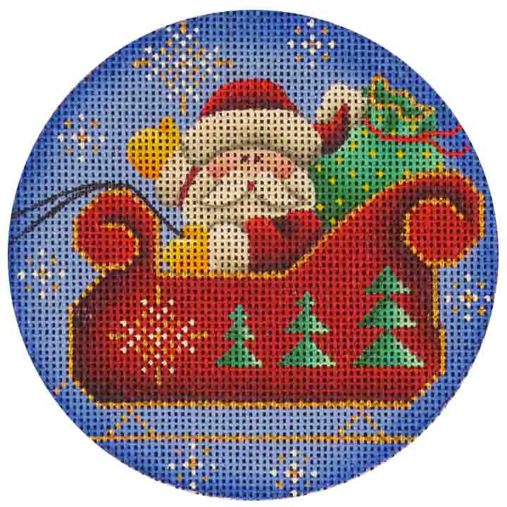 Rebecca Wood Designs Up & Away Santa with Sleigh Needlepoint Canvas