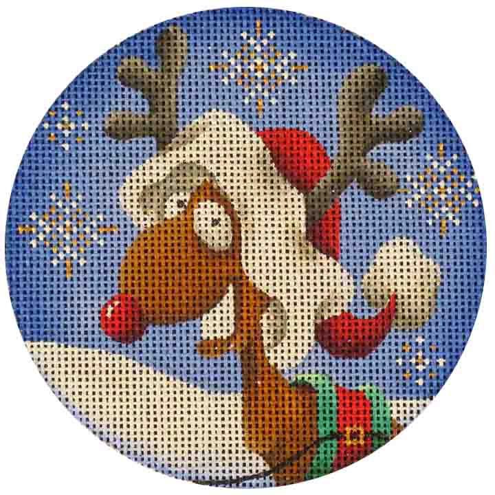 Rebecca Wood Designs Guy Rudolph with Santa Hat Needlepoint Canvas
