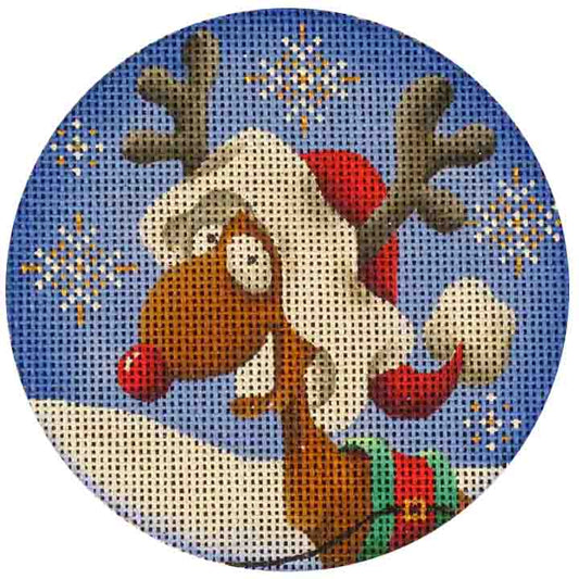 Rebecca Wood Designs Guy Rudolph with Santa Hat Needlepoint Canvas