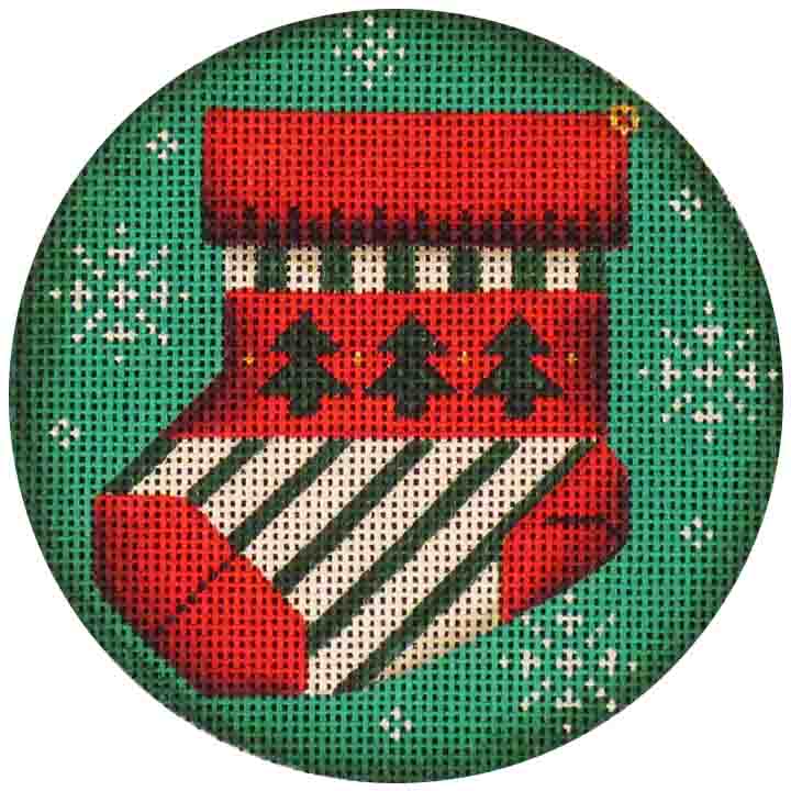 Rebecca Wood Designs Stripped Sock in Green Stripes Needlepoint Canvas