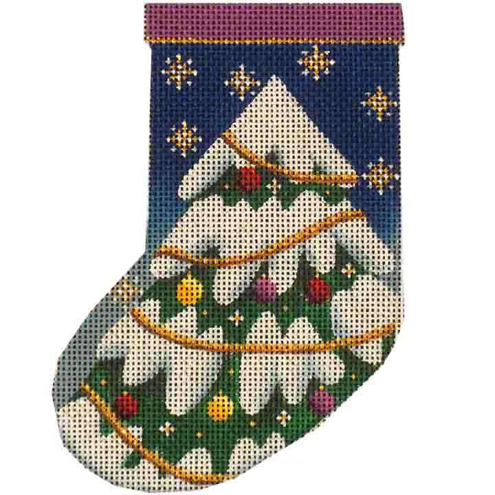 Rebecca Wood Designs Ball Tree Mini Stocking Needlepoint Canvas
