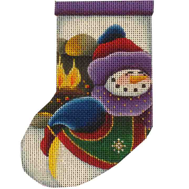 Rebecca Wood Designs Snowman Fire Mini Stocking Needlepoint Canvas