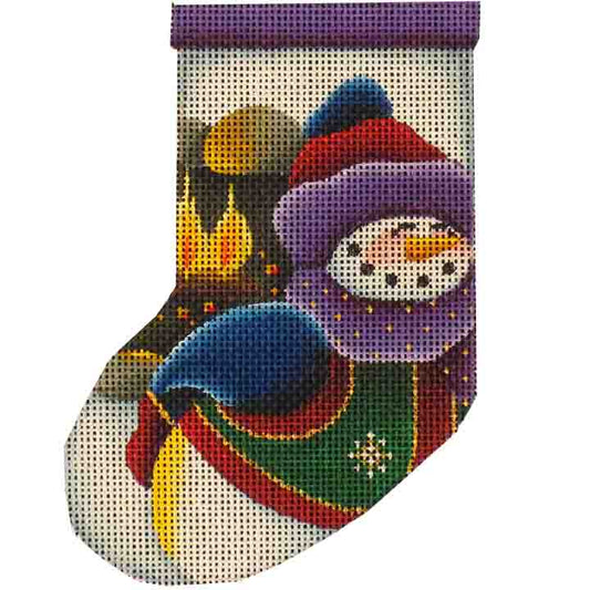Rebecca Wood Designs Snowman Fire Mini Stocking Needlepoint Canvas