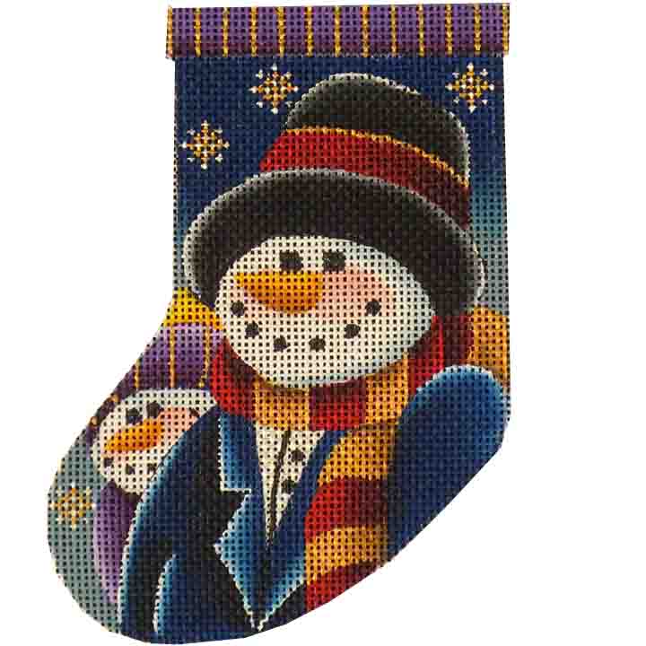 Rebecca Wood Designs Top Hat Snowman Mini Stocking Needlepoint Canvas