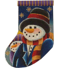 Rebecca Wood Designs Top Hat Snowman Mini Stocking Needlepoint Canvas