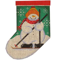 Rebecca Wood Designs Ski Snowman Mini Stocking Needlepoint Canvas