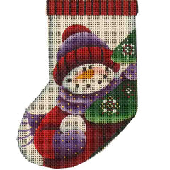 Rebecca Wood Designs Snowball Snowman Mini Stocking Needlepoint Canvas
