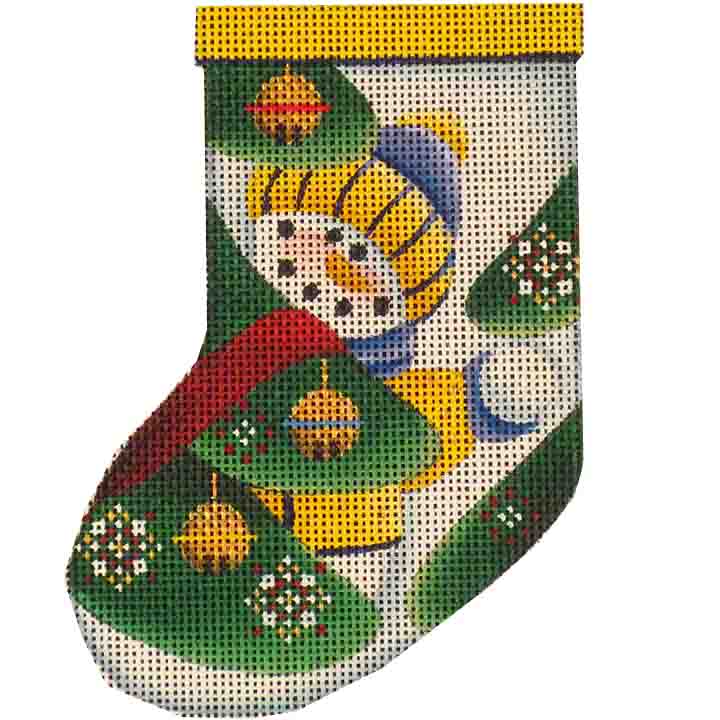 Rebecca Wood Designs Yellow Snowchild Mini Stocking Needlepoint Canvas