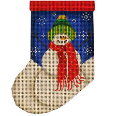 Rebecca Wood Designs Blue Sky Snowman Mini Stocking Needlepoint Canvas