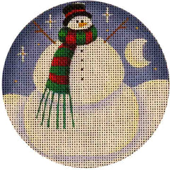 Rebecca Wood Designs Round Shaped Big Snowman with Red & Green Scarf Ornament Needlepoint Canvas