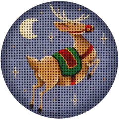 Rebecca Wood Designs Round Shaped Rudolph In The Sky Ornament Needlepoint Canvas
