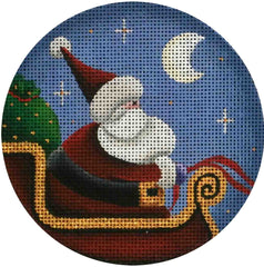 Rebecca Wood Designs Round Shaped Santa and Sleigh Ornament Needlepoint Canvas