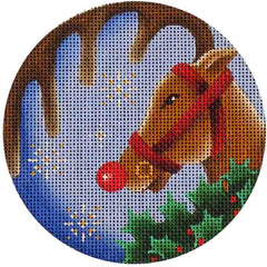Rebecca Wood Designs Reindeer & Holly Leaves in Round Shape Needlepoint Canvas