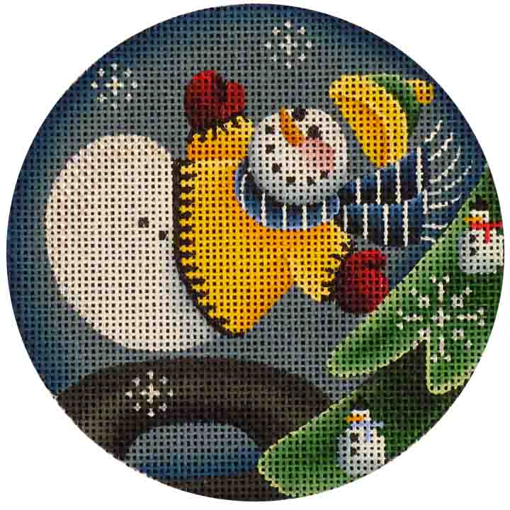 Rebecca Wood Designs Yellow Snowman Tuber Needlepoint Canvas