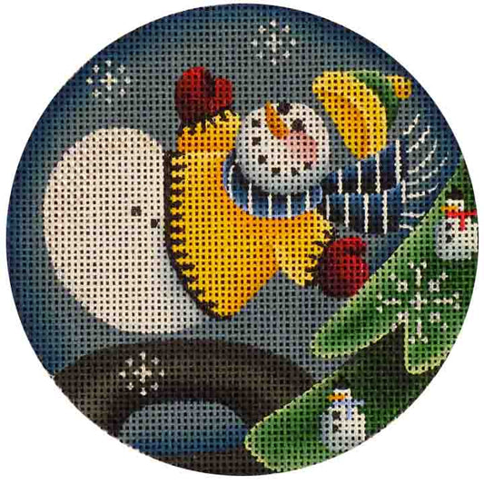 Rebecca Wood Designs Yellow Snowman Tuber Needlepoint Canvas