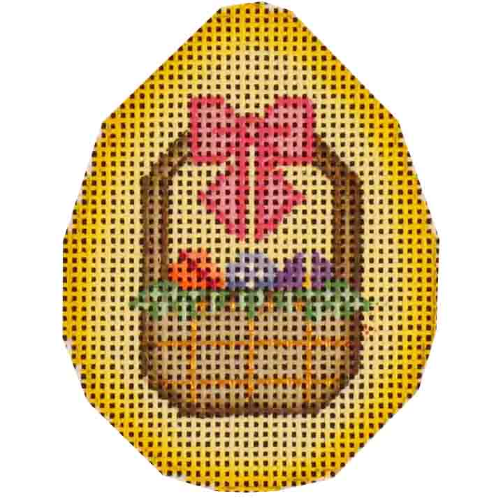 Rebecca Wood Designs Basket with Ribbon Easter Egg Needlepoint Canvas