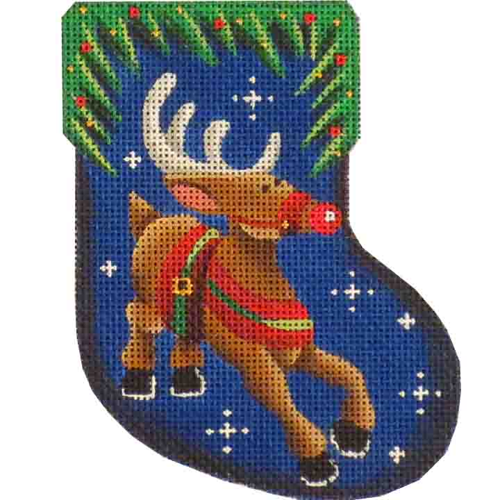 Rebecca Wood Designs Rudolph Mini Stocking Needlepoint Canvas