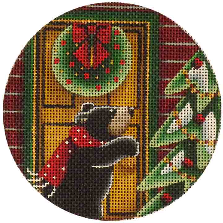 Rebecca Wood Designs Whos There Bear & Christmas Tree Needlepoint Canvas