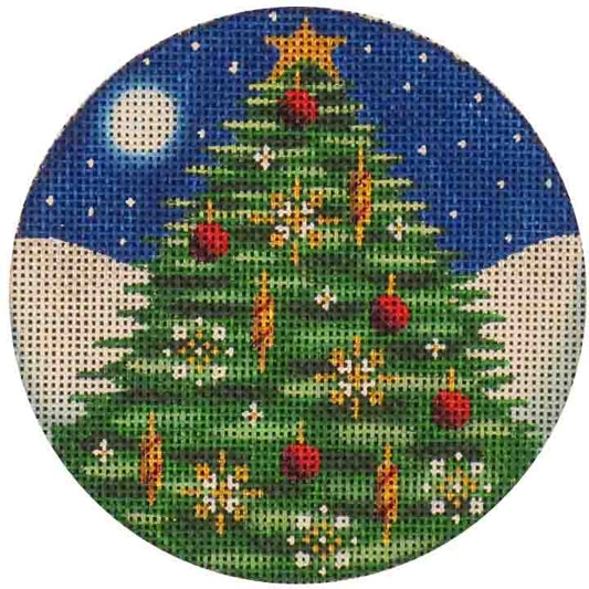 Rebecca Wood Designs Christmas Tree Under Moonlit Sky Needlepoint Canvas