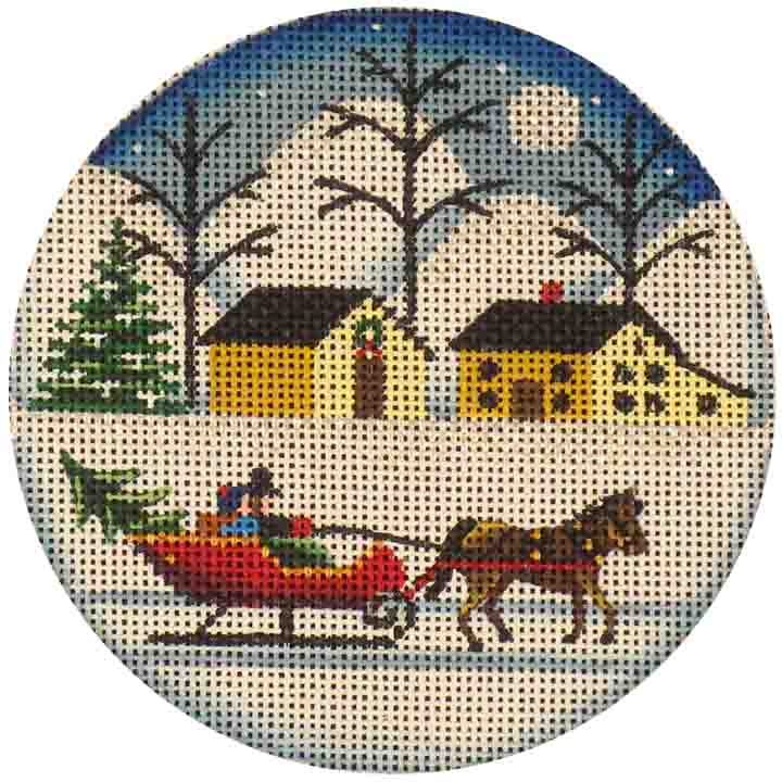 Rebecca Wood Designs Christmas Tree & Horse Cart Needlepoint Canvas