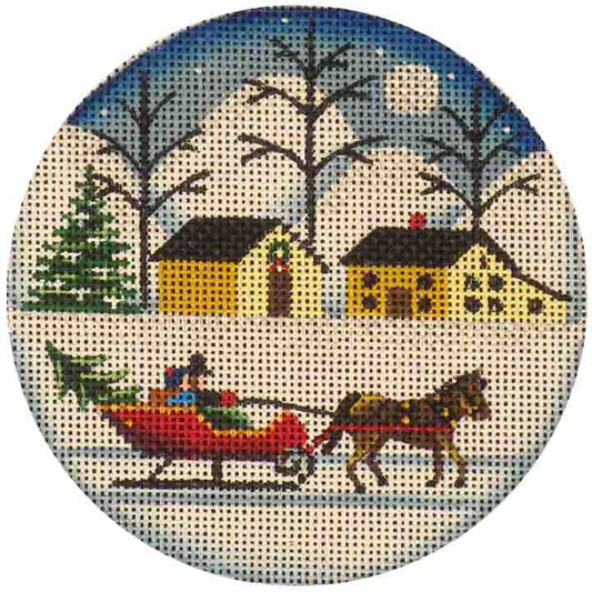 Rebecca Wood Designs Christmas Tree & Horse Cart Needlepoint Canvas