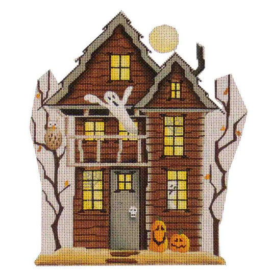 Rebecca Wood Designs Halloween House with Ghost & Bird Needlepoint Canvas