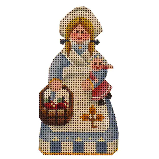 Rebecca Wood Designs Girl with Doll & Fruit Basket Needlepoint Canvas