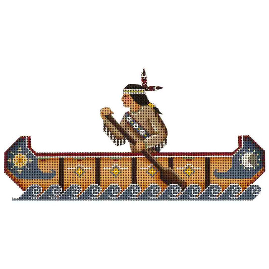 Rebecca Wood Designs Canoe & Indian Man Needlepoint Canvas