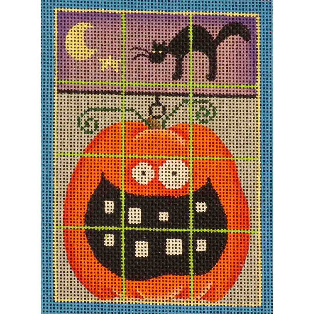 Rebecca Wood Designs Jack O Window & Cat Needlepoint Canvas