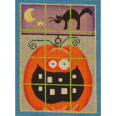 Rebecca Wood Designs Jack O Window & Cat Needlepoint Canvas