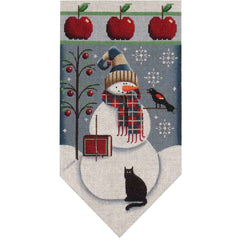 Rebecca Wood Designs September Snowman with Cat Banner Needlepoint Canvas