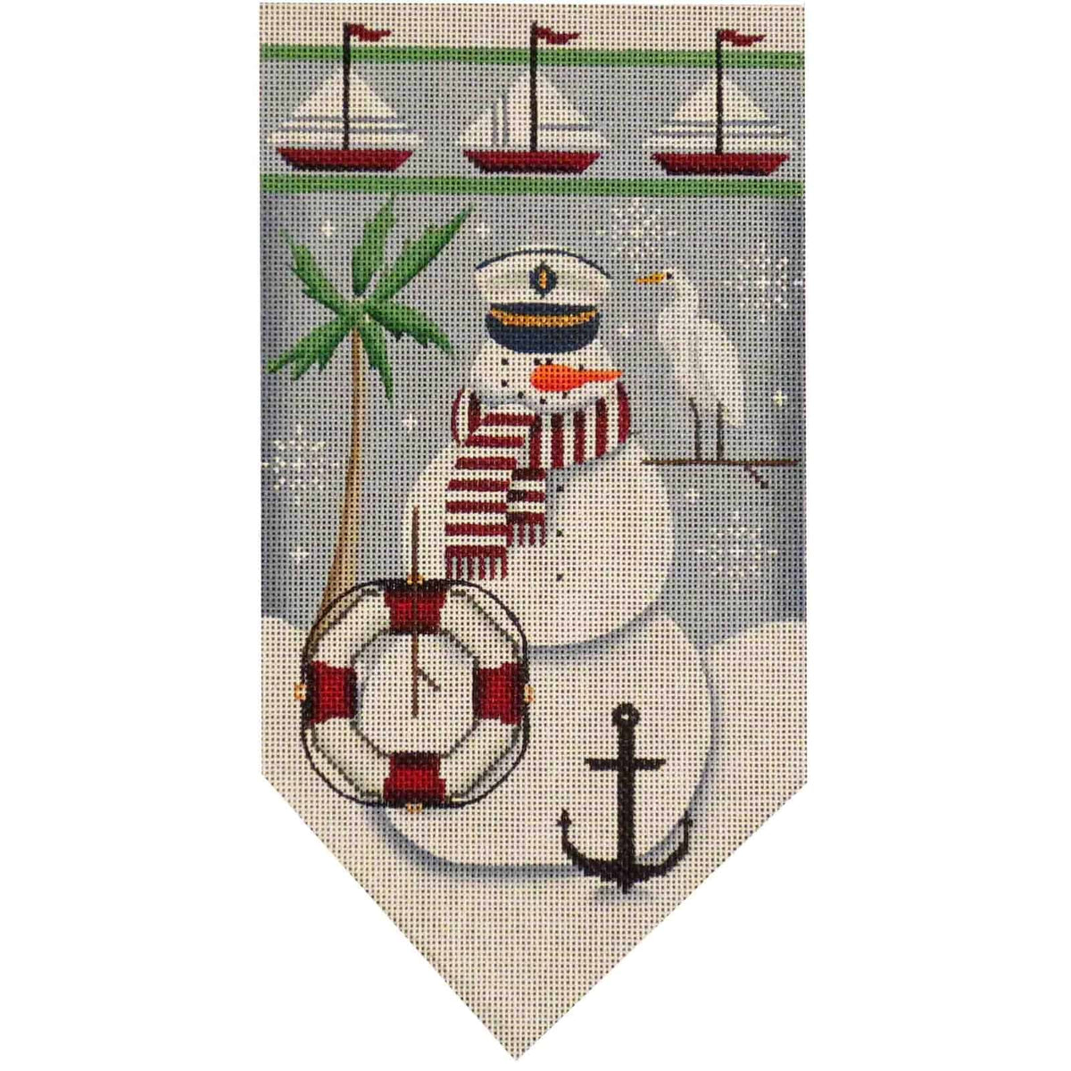 Rebecca Wood Designs August Snowman with Swan Banner Needlepoint Canvas