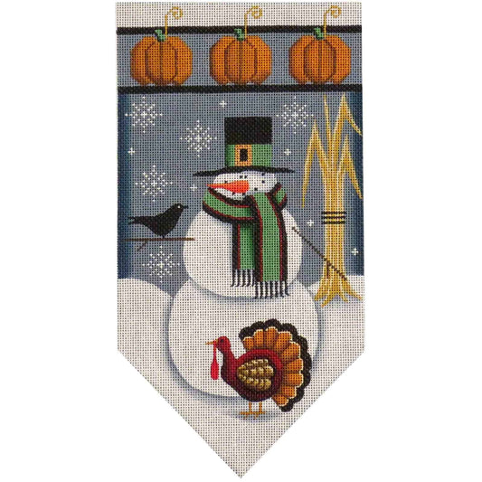 Rebecca Wood Designs November Snowman with Hen Banner Needlepoint Canvas