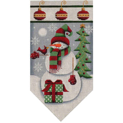 Rebecca Wood Designs December Snowman with Cardinal Birds Banner Needlepoint Canvas