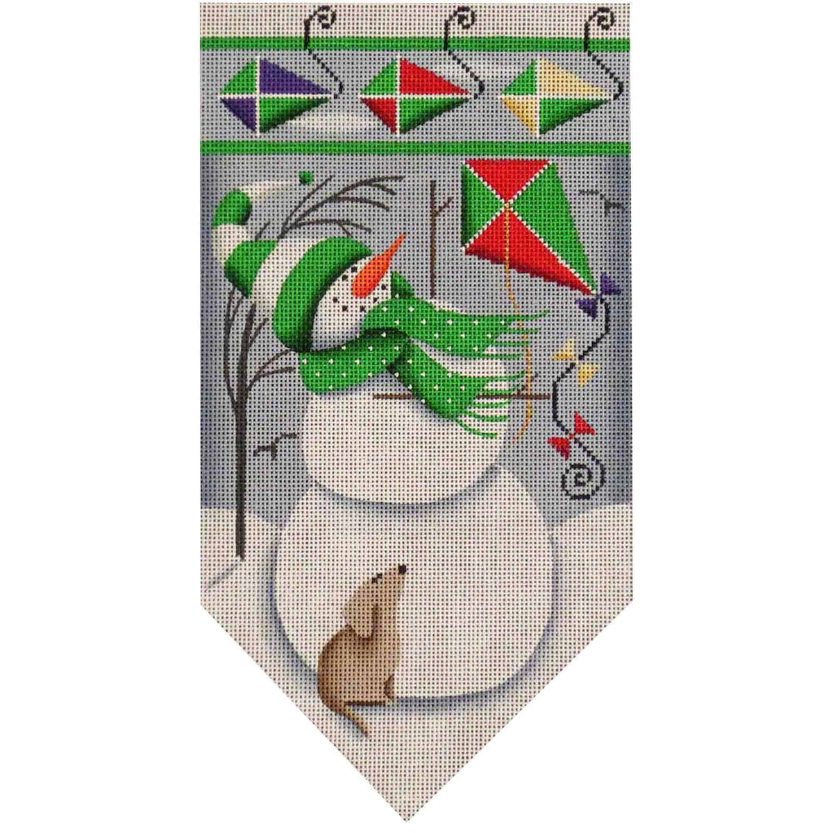Rebecca Wood Designs March Snowman with Kite Banner Needlepoint Canvas