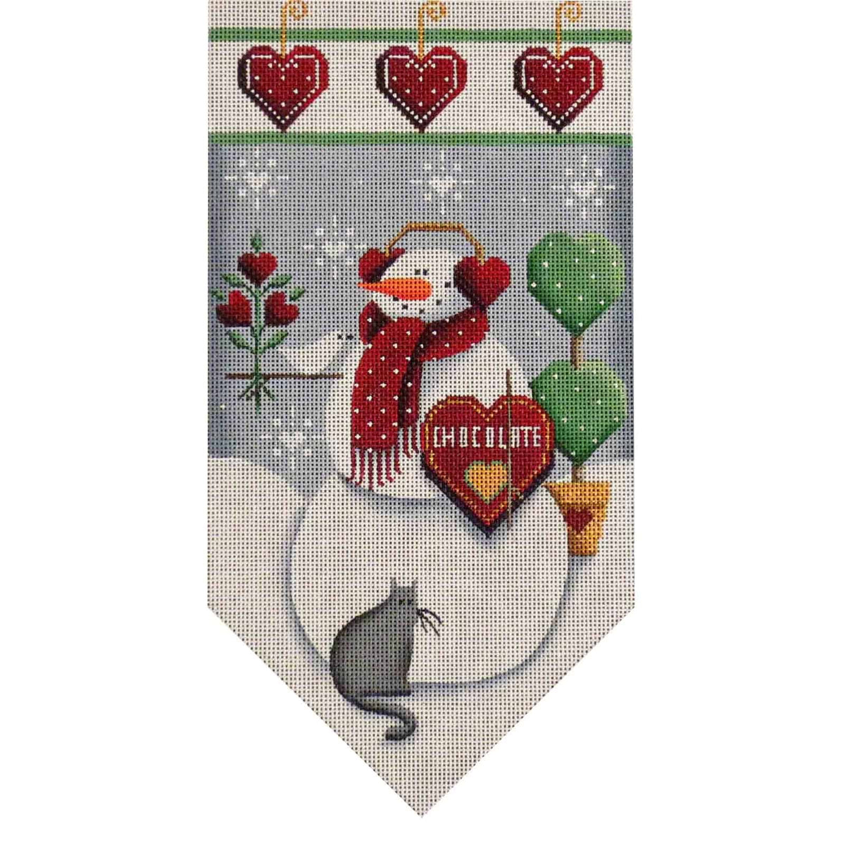 Rebecca Wood Designs February Snowman with Mouse Banner Needlepoint Canvas