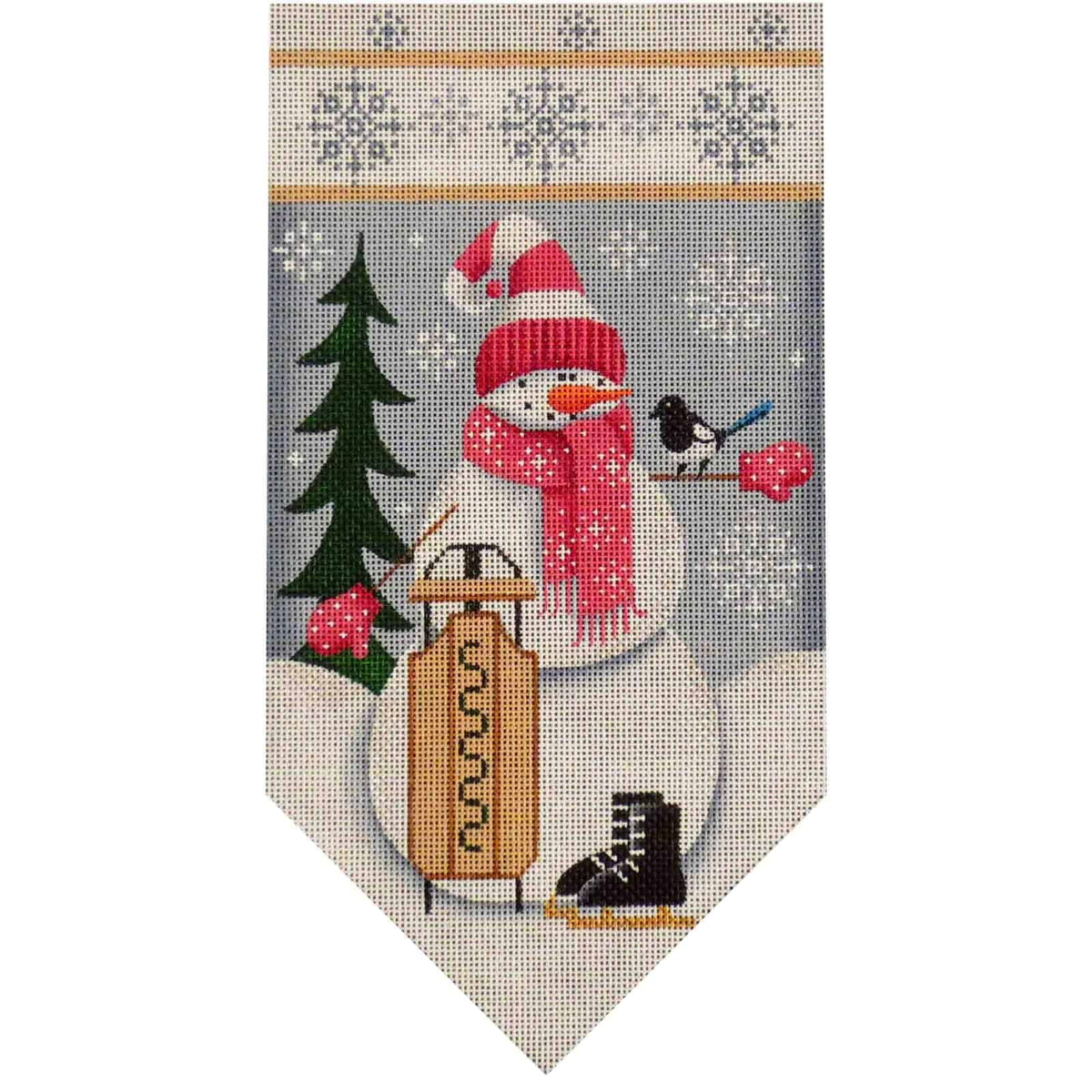 Rebecca Wood Designs January Snowman with Bird Banner Needlepoint Canvas