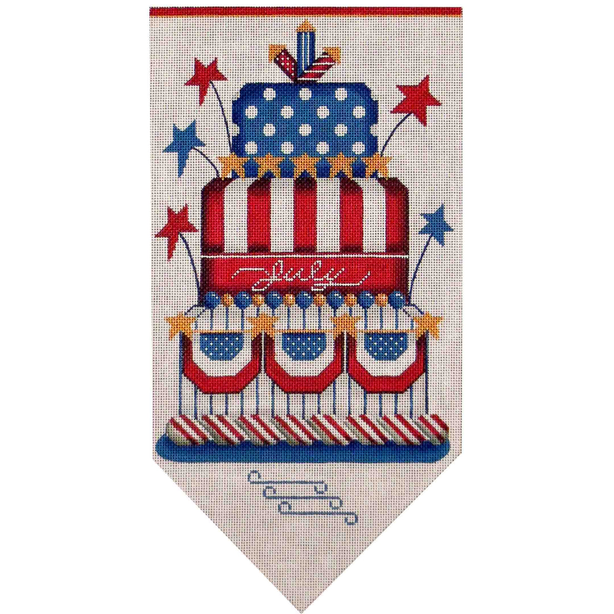 Rebecca Wood Designs July Banner Cake Needlepoint Canvas