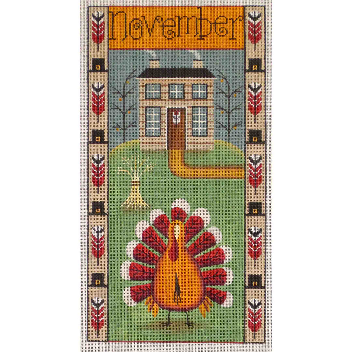 Rebecca Wood Designs November Folk Banner Needlepoint Canvas