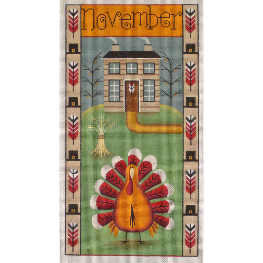 Rebecca Wood Designs November Folk Banner Needlepoint Canvas