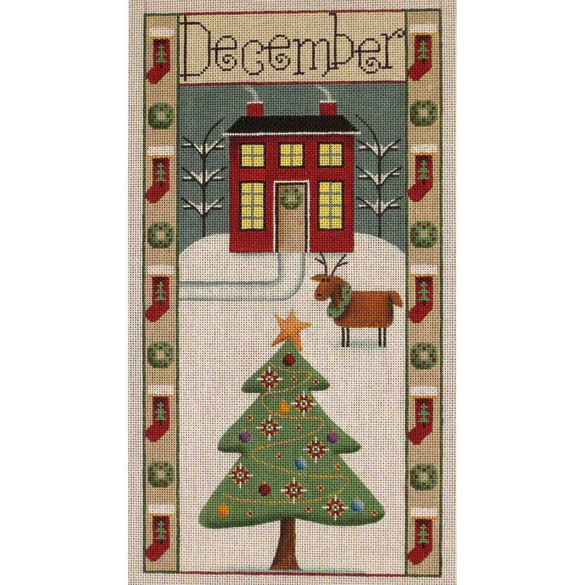 Rebecca Wood Designs December Christmas Folk Banner Needlepoint Canvas
