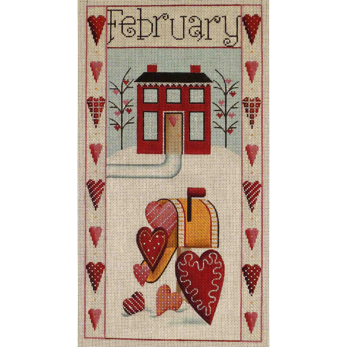 Rebecca Wood Designs February Folk Banner Needlepoint Canvas