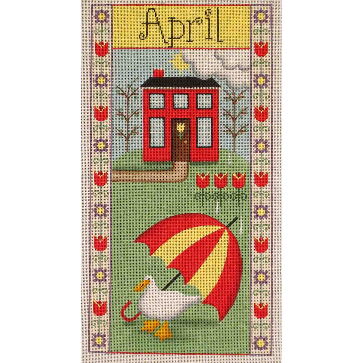 Rebecca Wood Designs April Folk Banner Needlepoint Canvas