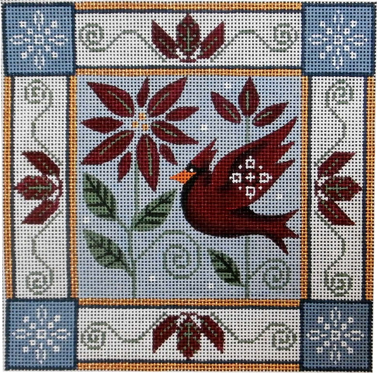 Rebecca Wood Designs Cardinal Bird & Red Leaves Needlepoint Canvas