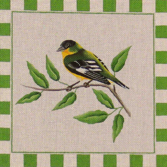 Rebecca Wood Designs Gold Finch with Green Border Needlepoint Canvas