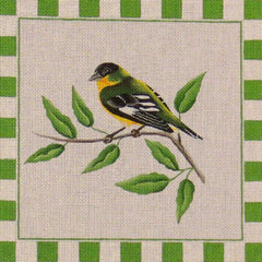 Rebecca Wood Designs Gold Finch with Green Border Needlepoint Canvas