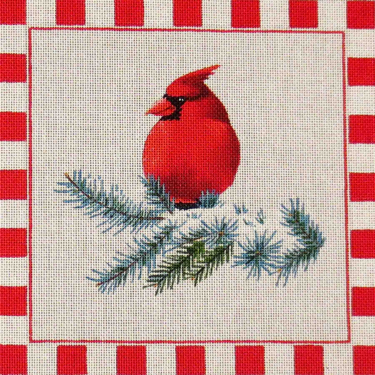 Rebecca Wood Designs Cardinal with Red Border Needlepoint Canvas