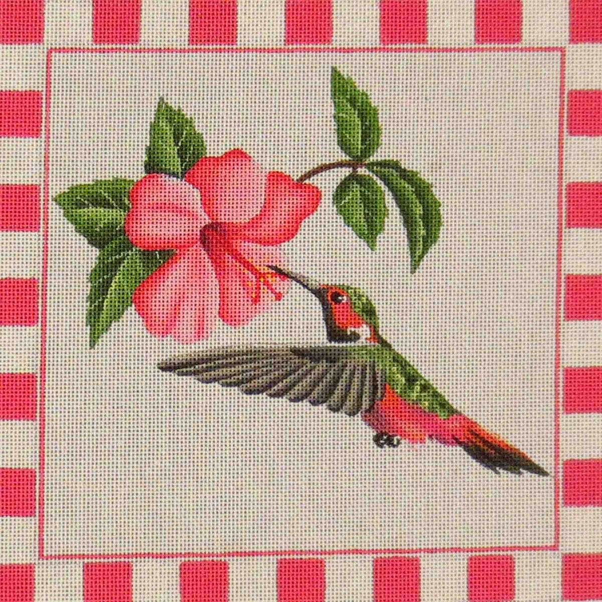 Rebecca Wood Designs Hummingbird with Pink Border Needlepoint Canvas