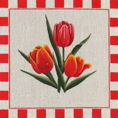 Rebecca Wood Designs Spring Tulips on Red Border Needlepoint Canvas